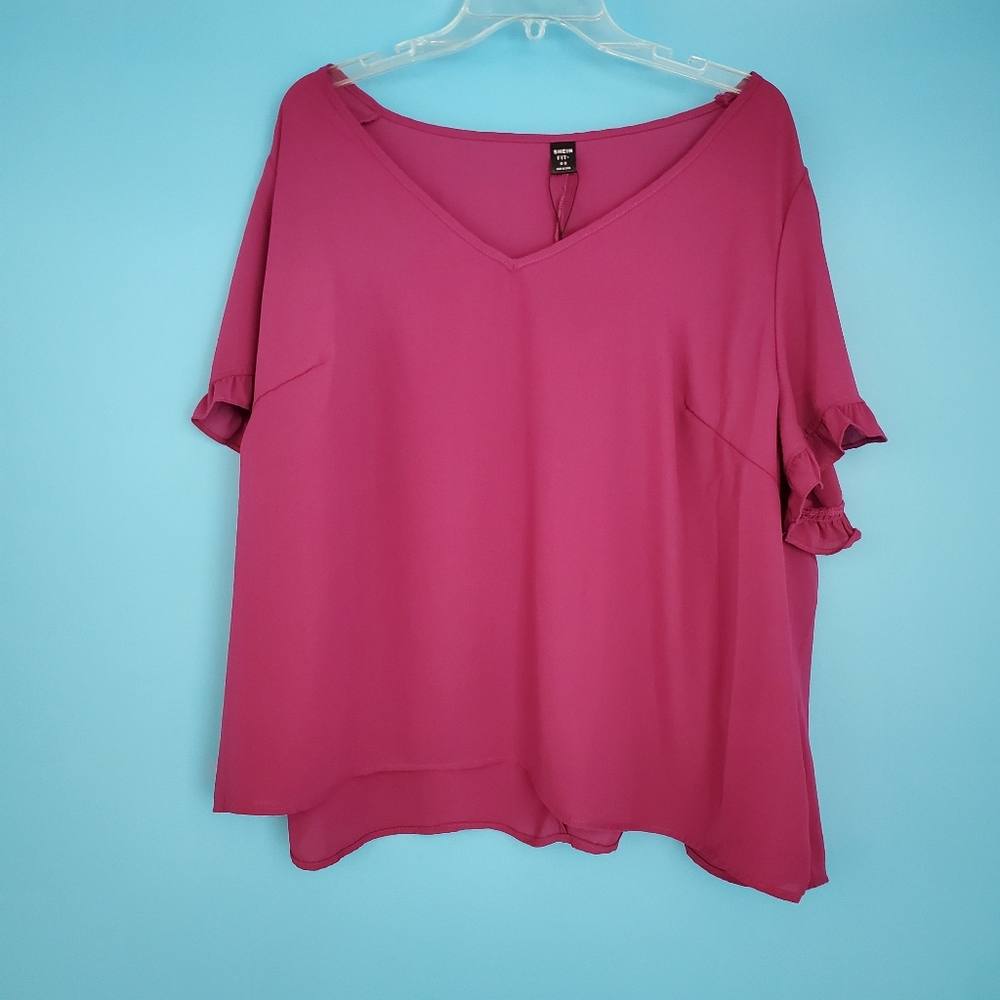 SHEIN  Blouse Plus Size 22 Pink V-Neck Blouse